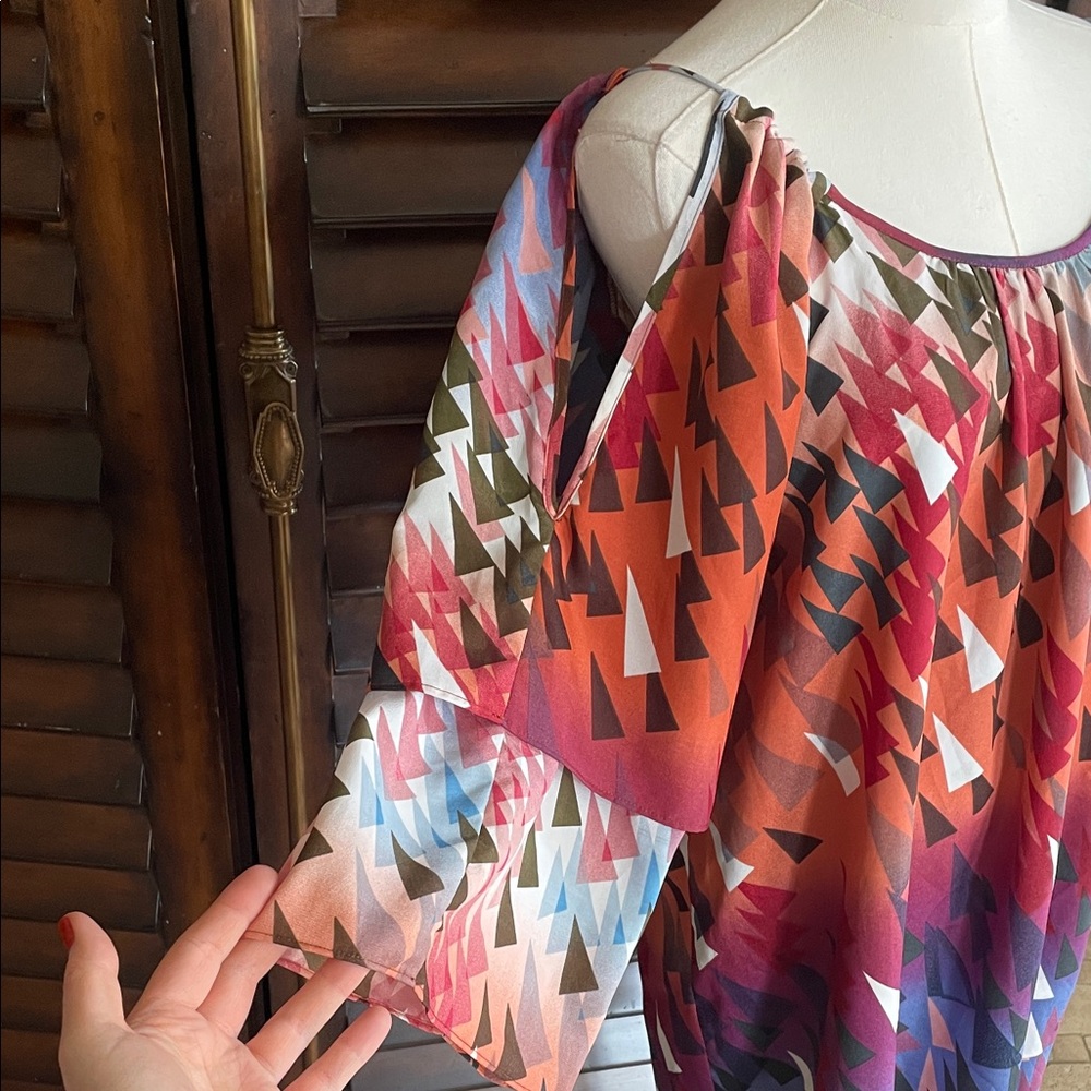 Romeo Juliet Couture Geometric Multicolor Adjustable Off-Shoulder Dress Large - Picture 2 of 11